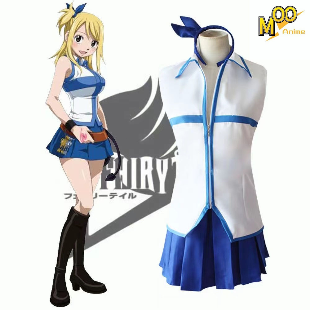 FAIRY TAIL ชุดคอสเพลย์ Lucy และวิกผม Lucy