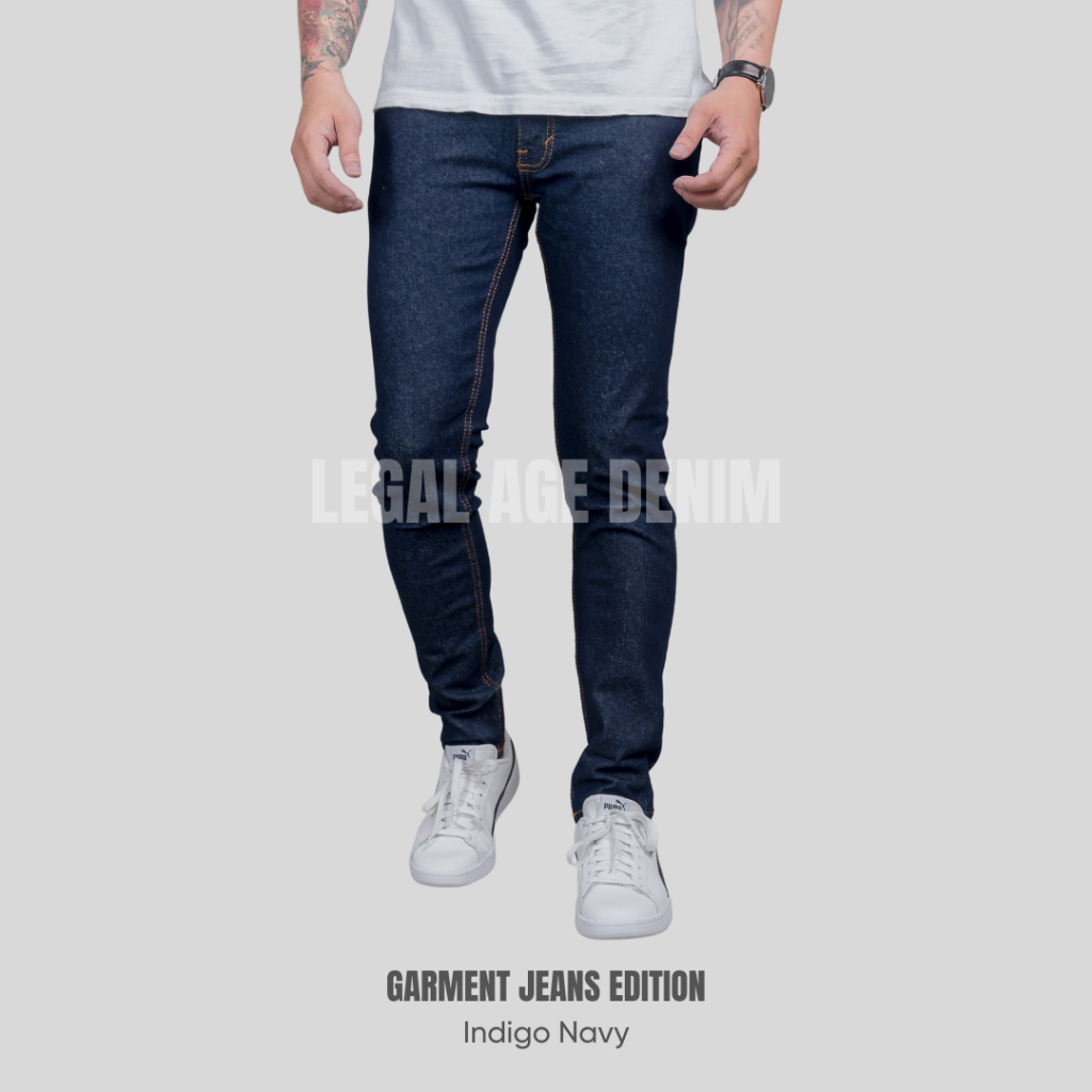 Legal Age J-009 Garment Jeans Indigo Navy - กางเกงขายาวผู้ชาย Slimfit Hard Denim Jeans