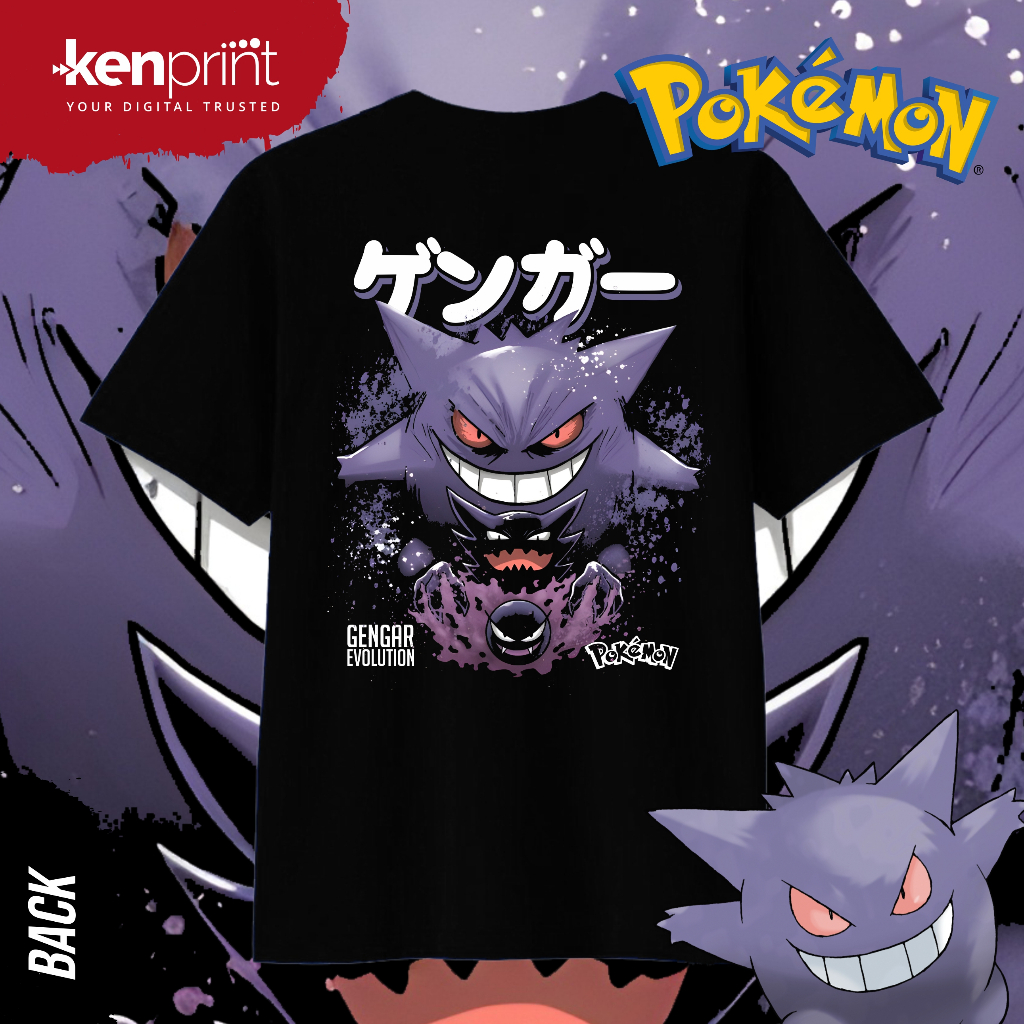 เสื้อยืด ANIME NON-FFICIL | GENGAR EVOLUTION | พรีเมี่ยมคอตตอน 30'ส - เด็ก วัยรุ่น & ผู้ใหญ่ โวลต์