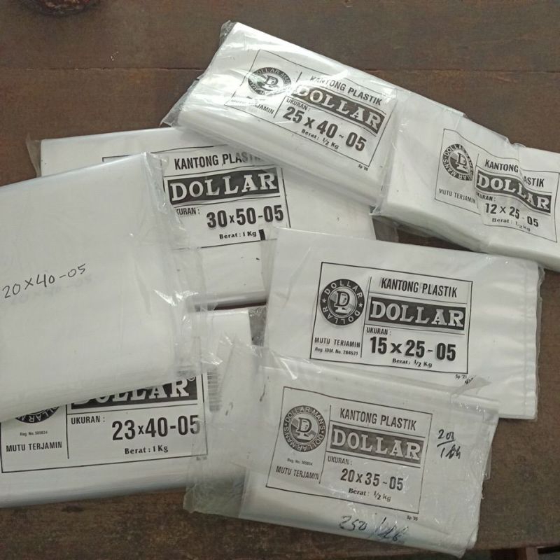 Dollar Plastic Bag ขนาด 30x50x05,25x45x05,23x40x05, 20x40x05,30x35x05,15x25x60x05,20x35x35x05