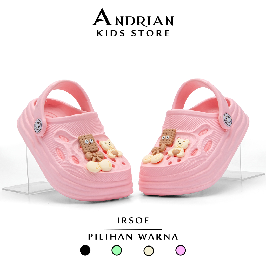 New Irsoe Andrian - รองเท้าแตะเด็กผู้หญิง baim พร้อมตัวอักษรบิสกิต jibbitz 1-3 ปี