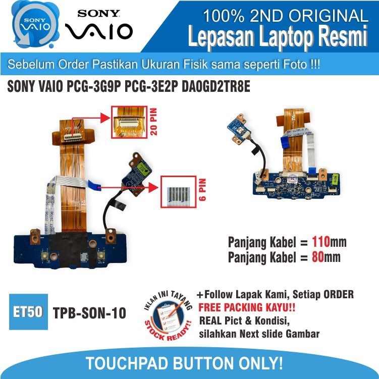 ET50 TPB-SON-10 ปุ่มทัชแพด SONY VAIO PCG-3G9P PCG-3E2P DA0GD2TR8E