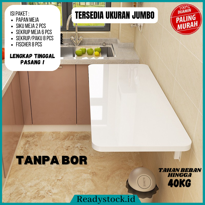 Id โต๊ะพับติดผนังโดยไม่ต้องเจาะขนาด 80x40 ซม. 60x40 ซม. 60x30/80x20 ซม. สีดําและสีขาว