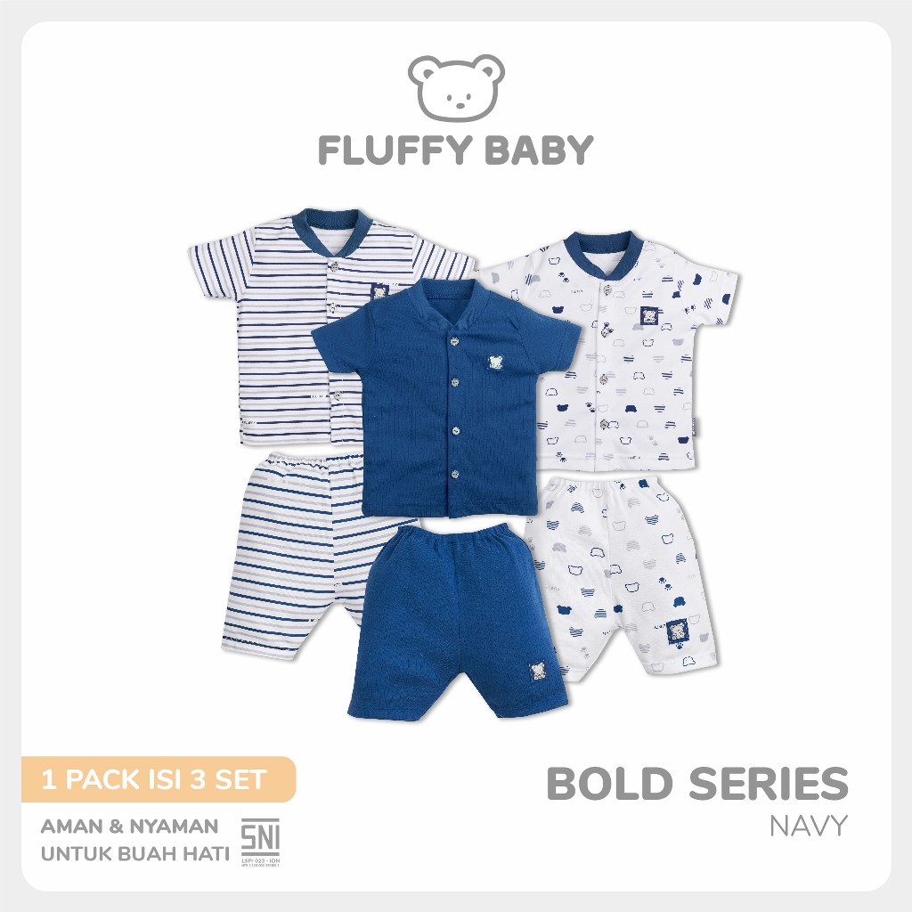 FLUFFY BOLD ชุดเสื้อแขนสั้น (3 ชิ้น) SBD3X NAV 123