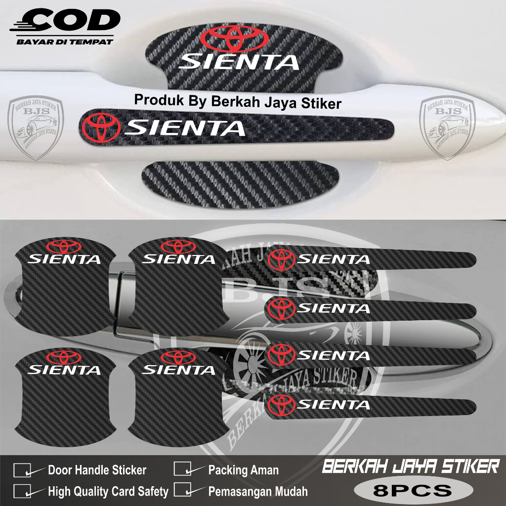 8pcs สติกเกอร์คาร์บอนรถประตู Handle Protector Sienta Anti-Scratch รถสติกเกอร์ป้องกันสําหรับ Toyota S