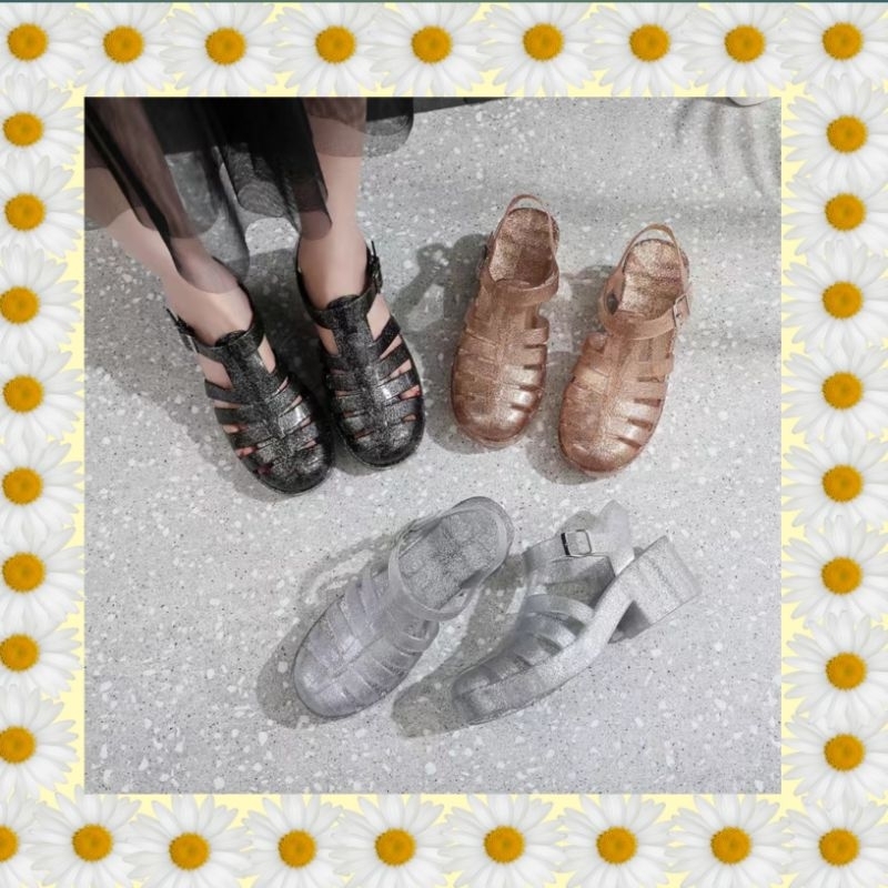 SHOES BY TIRA Milly wedges glitter/นําเข้ารองเท้าแตะผู้หญิง/รองเท้าแตะส้นสูง/รองเท้าเยลลี่นําเข้า