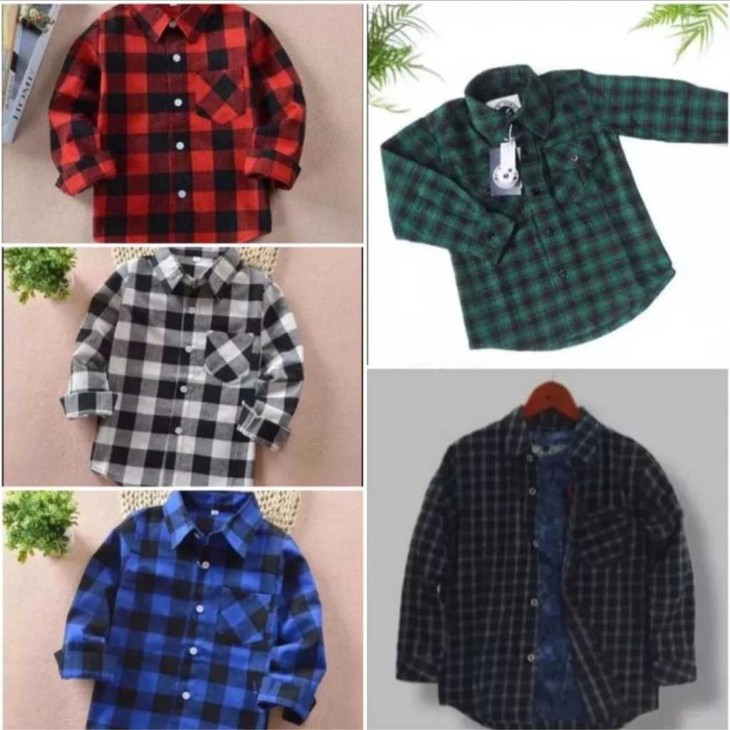 เคมีจา เลือกสีเสื้อท็อปเด็กแขนยาวผ้าสักหลาดลายสก็อตอายุ 1-12 ปี