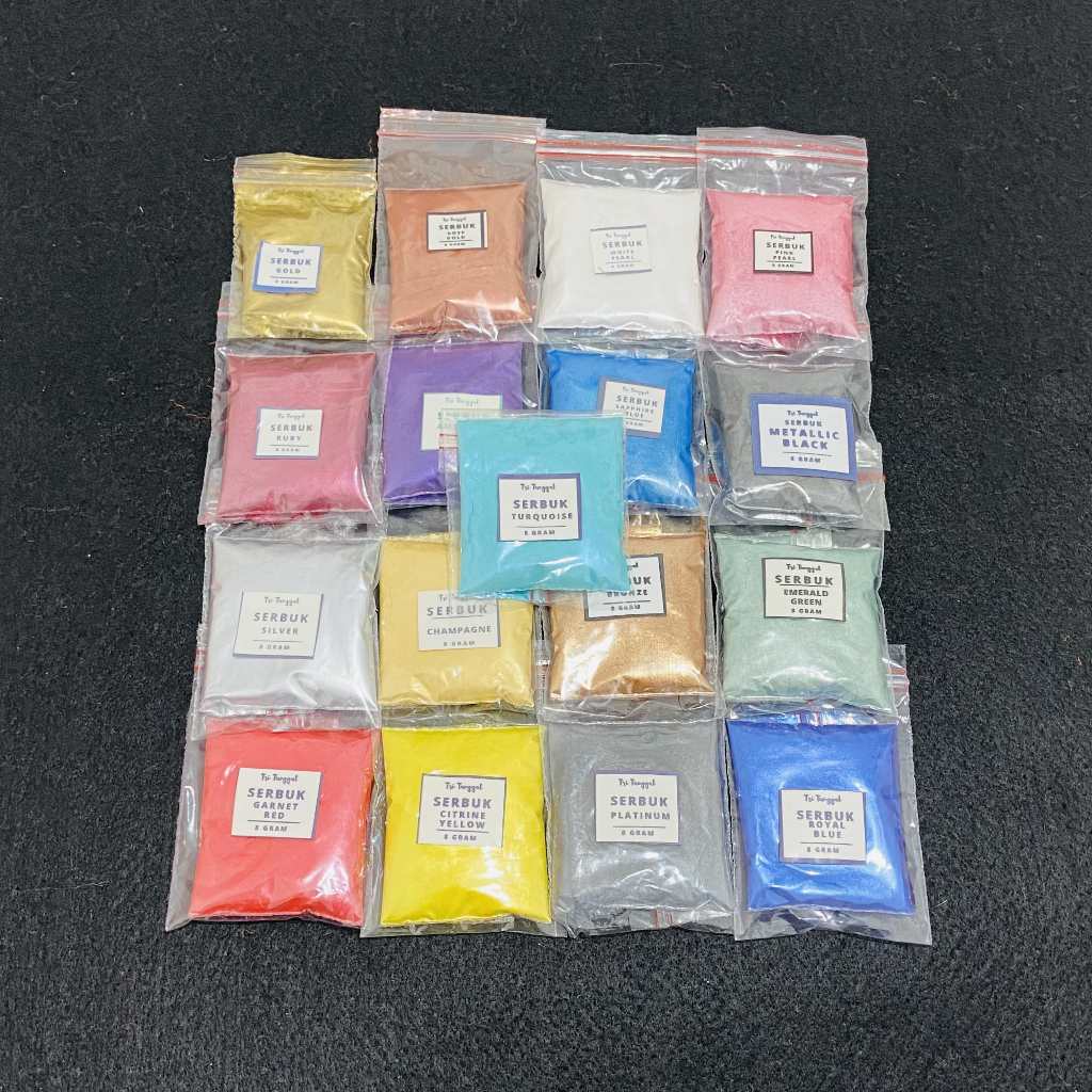 MERAH ผงโลหะพรีเมี่ยม 8 กรัมแพคเกจ 17 สี 8gr Glitter Mica ผงเงินโลหะแป้งเกรดเครื่องสําอาง Gold Scree