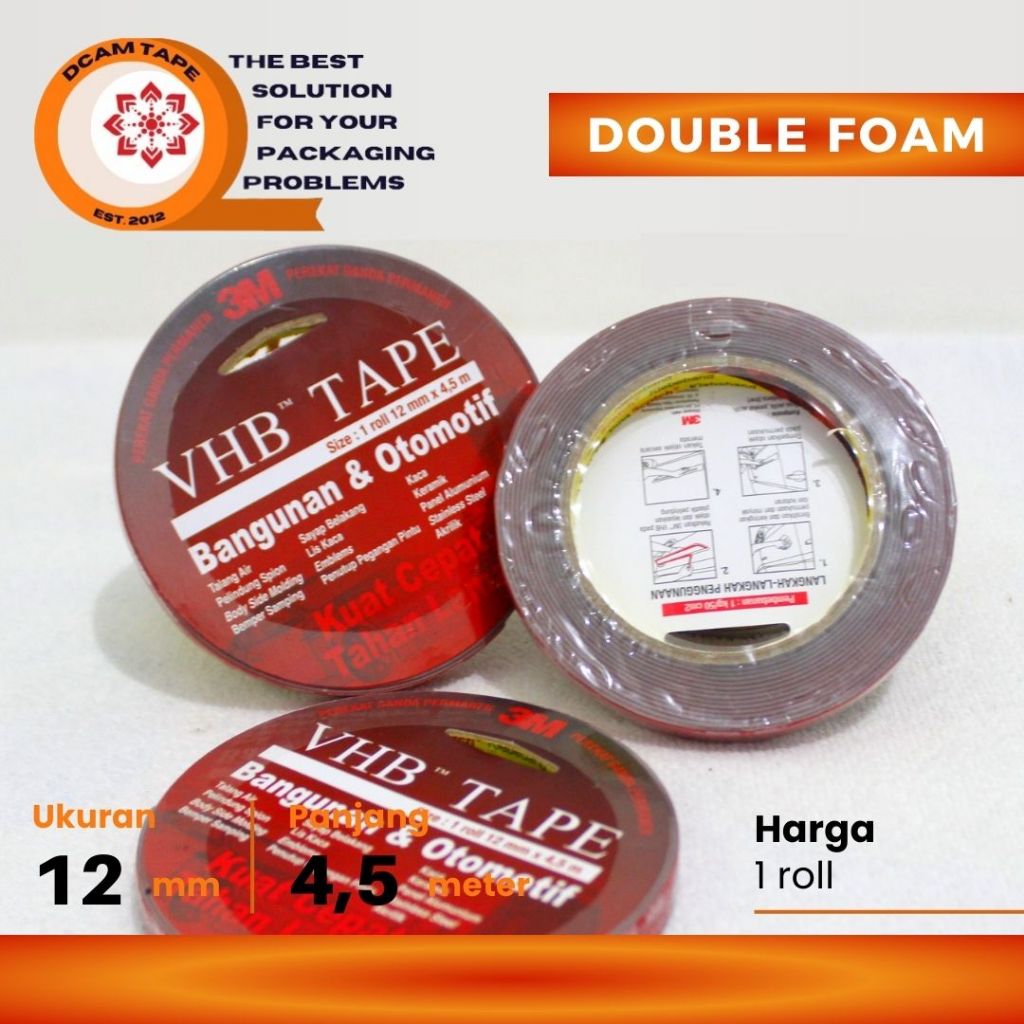 3M VHB DOUBLE TAPE 12MM x 4.5M ORIGINAL 12MM / 24MM x 4.5M ORIGINAL / DOUBLE FOAM TAPE ยานยนต์และอาค