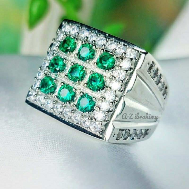 แหวนผู้ชาย Zambia Emerald 9 Green Gemstone (พิเศษ)