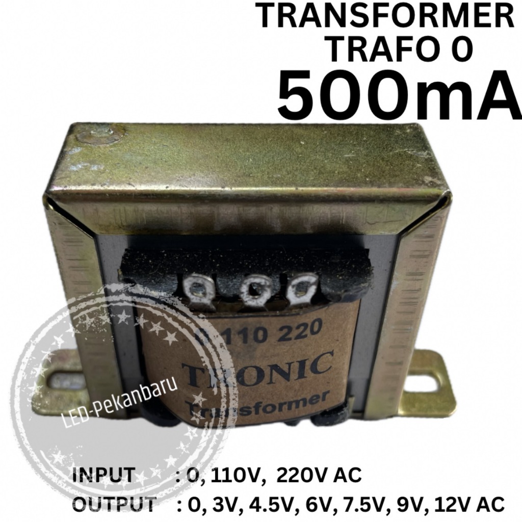 TRANSFORMER 500MA ZERO 0 3V 4.5V 6V 7.5V 9V 12V TRAVO TRONIC 0.5 0.5 A CAMPER