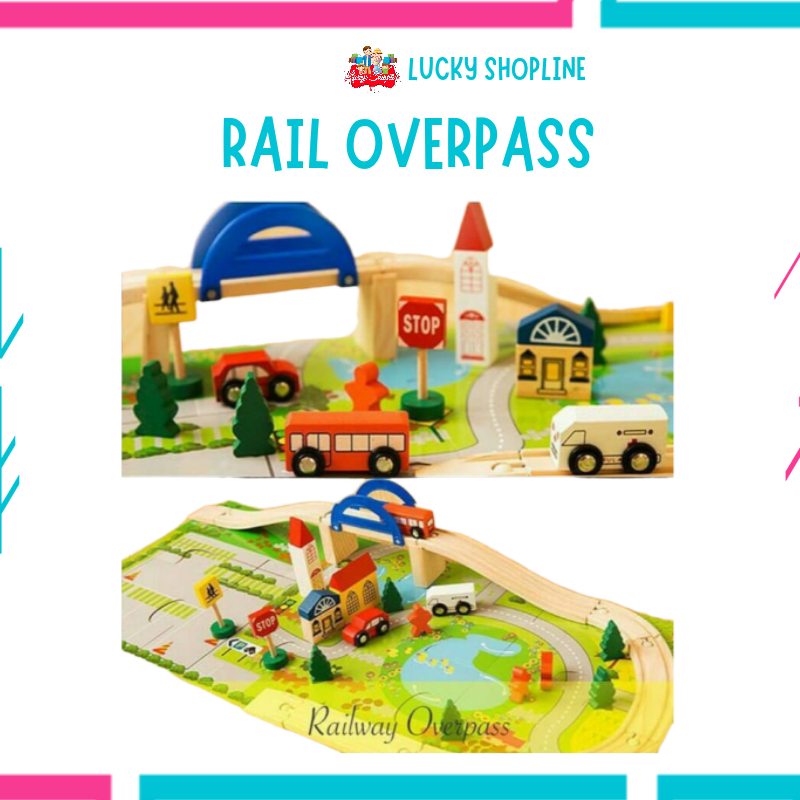 OVERPASS RAIL / รถไฟ/ รถไฟไม้/ ของเล่นเพื่อการศึกษาสําหรับเด็ก/ รถไฟ + ชุดรถของเล่น