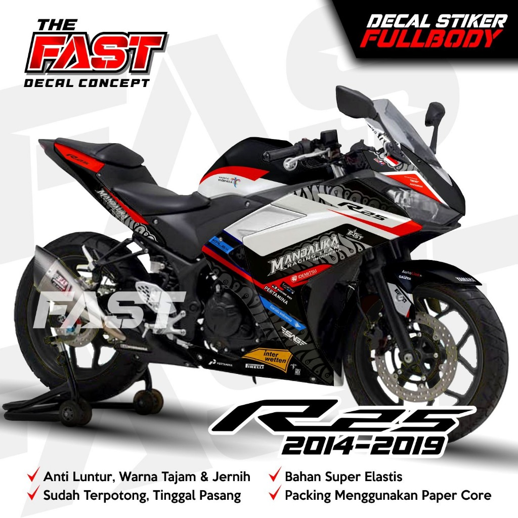 สติ๊กเกอร์รูปลอก Yamaha R25 Fullbody Mandalika สติ๊กเกอร์รูปลอกแบบกําหนดเอง YZF R25 / สติ๊กเกอร์ r25
