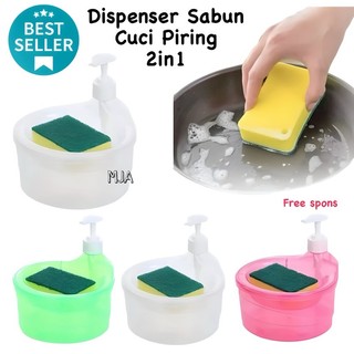 ( BISA COD ) Promo Dispenser Sabun Cuci Piring 2in1 Bentuk Mangkok Bulat / Soap Pump Dispenser 2in1 multifungsi free busa Sponge