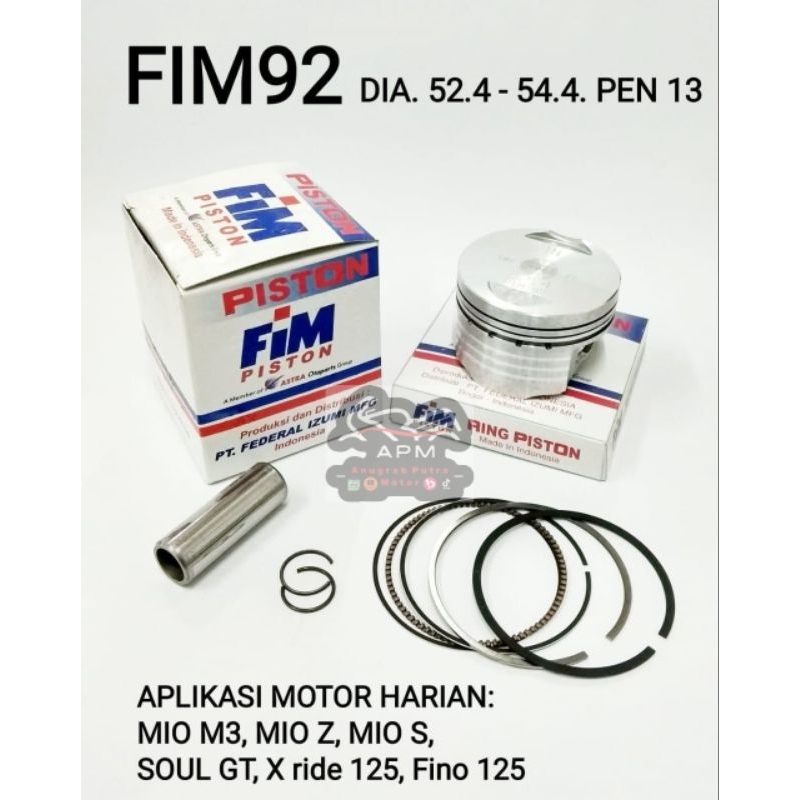 Piston KIT/ ชุดลูกสูบ FIM92 MIO M3, XRIDE125, ฟรี GO, FINO125, SOUL 125 GT-2SX FIM92