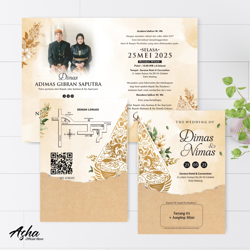 AESTHETIC ENVELOPE WEDDING INVITATION - LOVE WEDDING INVITATION PLUS MINI ENVELOPE