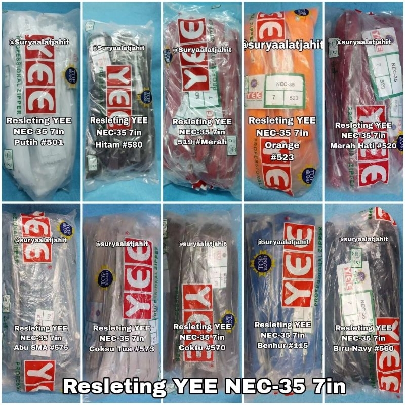 YEE 7in/17.5cm 35-NEC Zipper (1 แพ็ค @ 10lsn) = rp. 81,000/120 ชิ้น