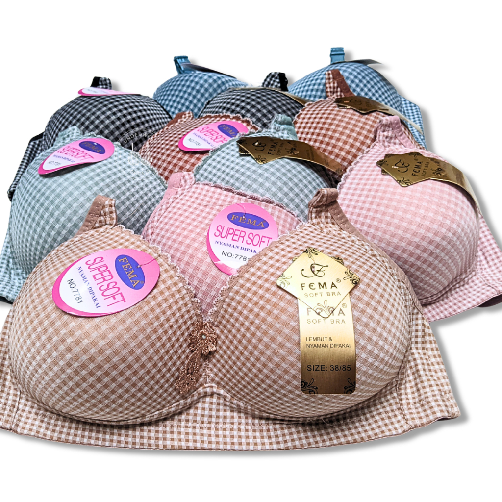 FEMA 7781 ผู้หญิง BRA FEMA A10 ถ้วยขนาดใหญ่ชุดชั้นในผู้หญิง C CUP THIN โฟมไม่มีสายไฟขนาด 36 - 46