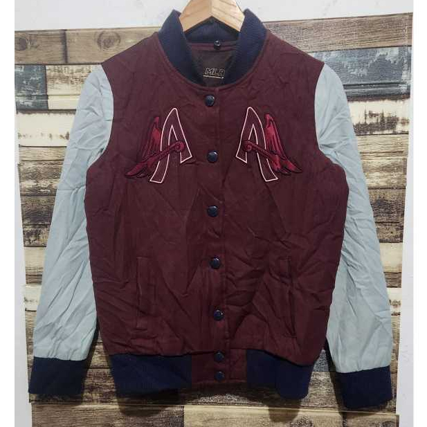 MLB Anaheim Angels Varsity Hoodie Jacket Maroon Navy (Size S)