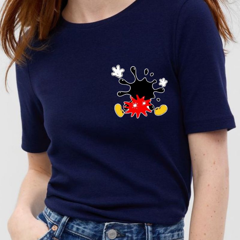 Women& 39;s Mickey Digital Screen เสื้อยืดแขนสั้นคอกลมพิมพ์ลาย / เสื้อยืดผู้หญิง & 39;s