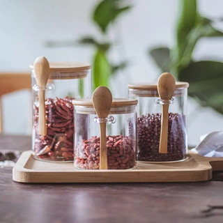 ZOWOKI Toples Kaca Penyimpanan Kedap Udara | Toples makanan Toples Kaca Tutup Kayu Bulat Kedap Udara Borosilicate Glass Storage Jar