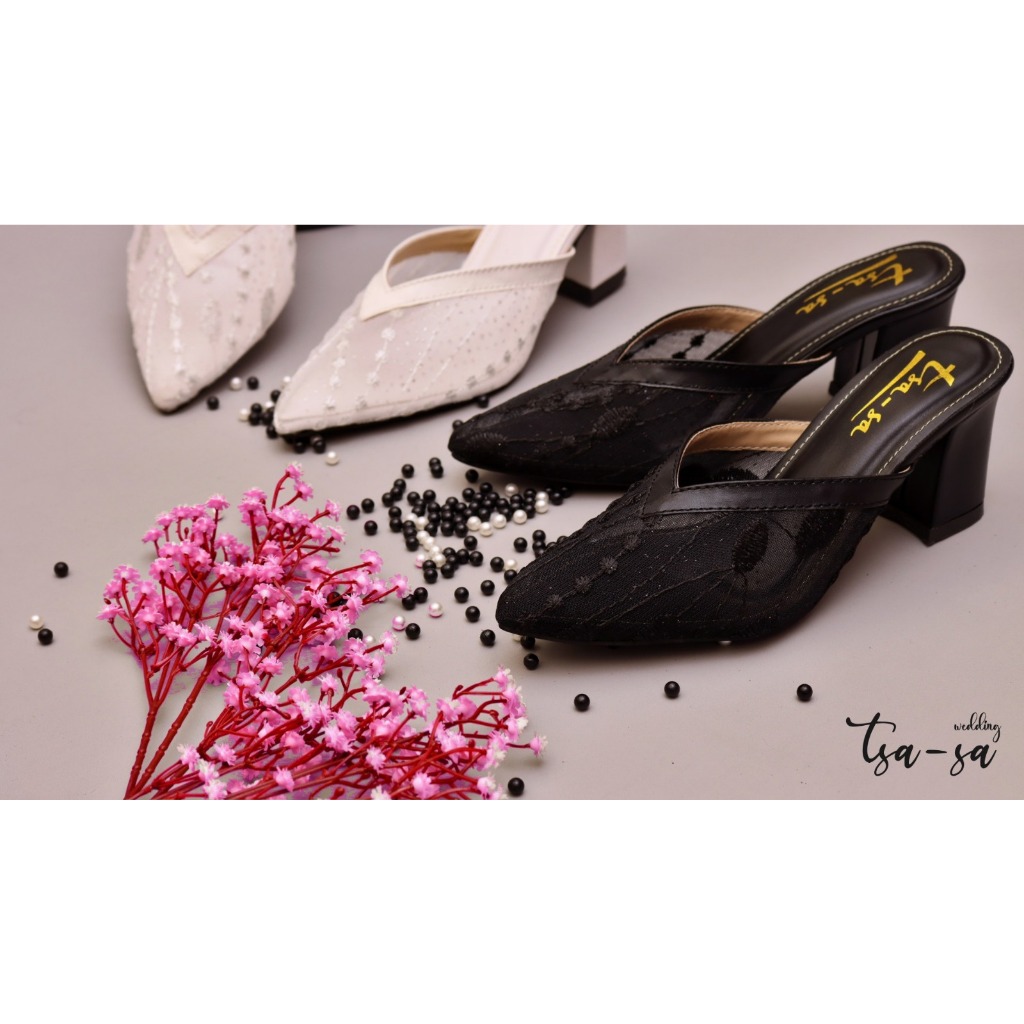 Tsa-sa - รองเท้าแตะล่อปาร์ตี้ขนาด 7 ซม. สําหรับผู้หญิงพร้อมลูกไม้ใสและลายดอกไม้ - T76