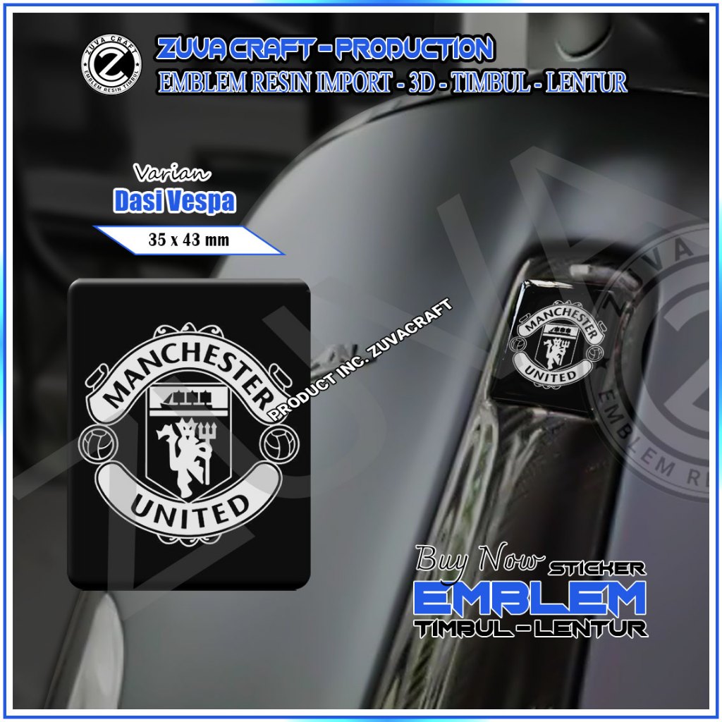 สติ๊กเกอร์โลโก้ MU MANCHESTER UNITED VESPA EMBLEM สีดํา/ขาว RAISED สําหรับ Vespa LX/S/Sprint/Primavera/GTS