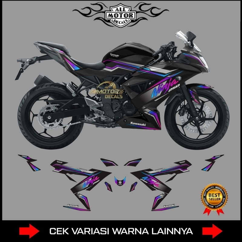 สติ๊กเกอร์ Kawasaki Ninja Mono sl พร้อม Wave Rainbow Motif / Ninja 250 Mono sl Motorcycle Striping /