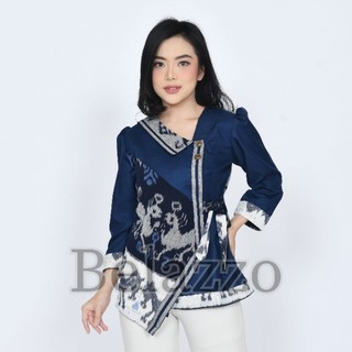 Baju Atasan Blouse Batik Tenun Wanita Etnik Modern Terbaru - Kemeja Kantor Batik Tenun Wanita - Blus Tenun Jepara - Atasan Batik Tenun Wanita Modern - Blouse Tenun Etnik Jepara