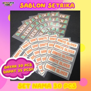 WSF Stiker Nama Baju Setrika Custom Waterproof | Label Nama Anak Anti Luntur Tahan Cuci | Sablon Setrika DTF Tanpa Jahit | Stiker Nama Sekolah Seragam Tas Botol | Label Baju Custom Nama Sendiri Praktis Kuat Awet
