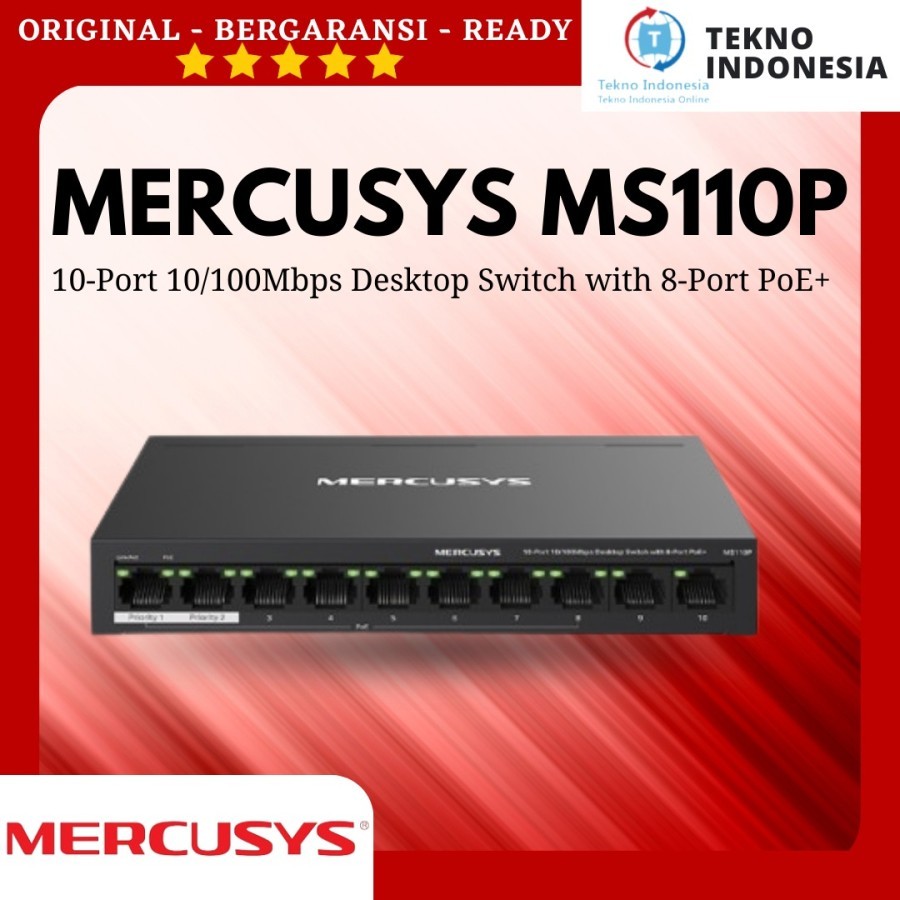MERCUSYS MS110P 10 พอร์ต 10/100Mbps สวิตช์เดสก์ท็อปพร้อม PoE 8 พอร์ต
