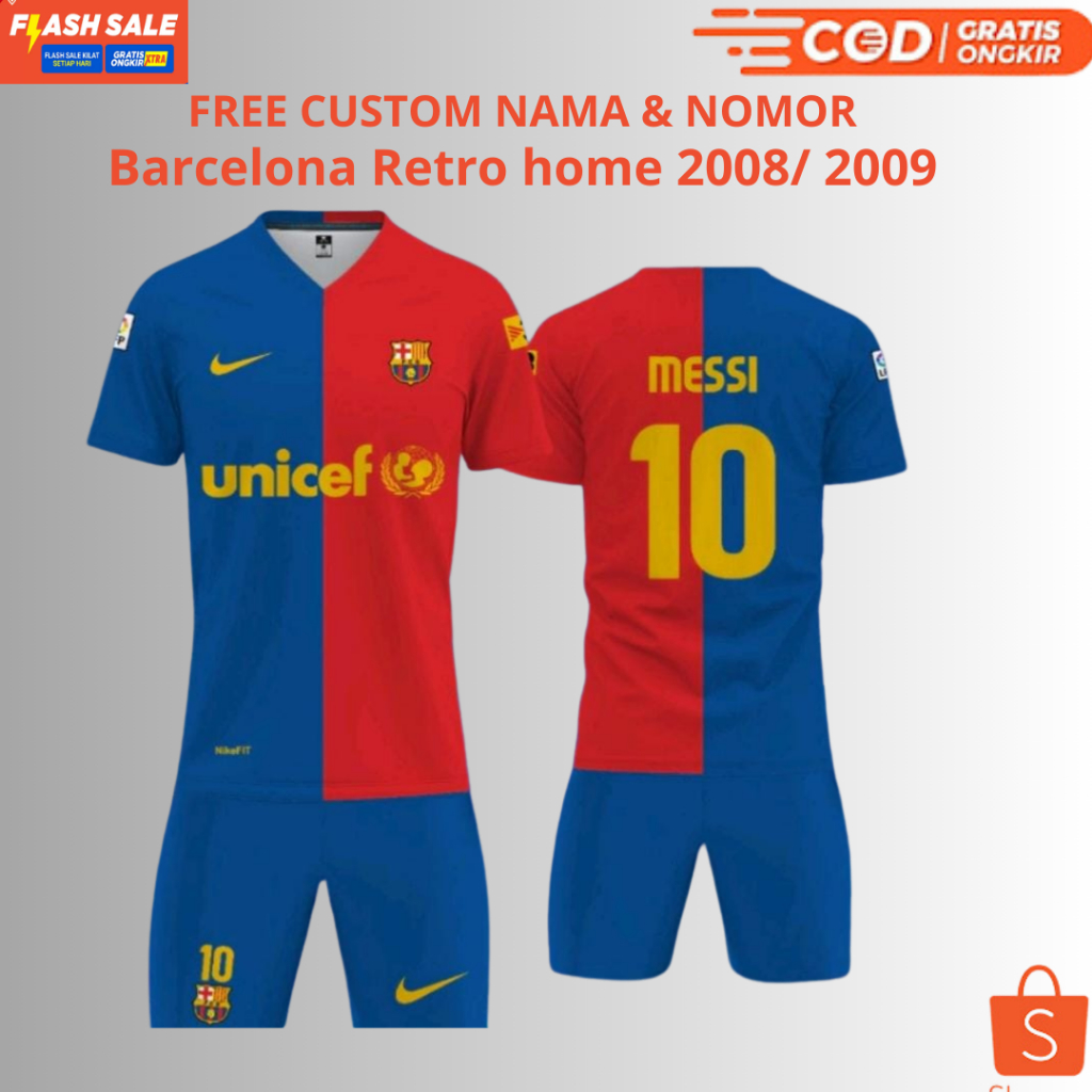 Barcelona Home retro Jersey 2008/ 2009 ฟรีชื่อที่กําหนดเองและหมายเลขด้านหลังสามารถเป็นชิ้นเดียว