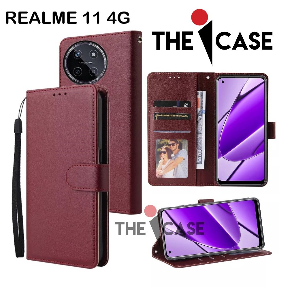 Casing REALME 11 4G flip model Open Close Leather case There Is A Photo And Card Holder นอกจากนี ้ A flip cover hp Strap
