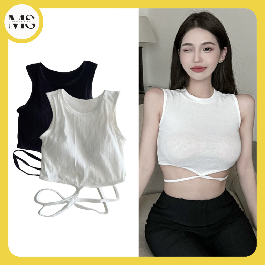 *Miyeon* 418 Tanktop Strap Crop Top แขนกุดสไตล์เกาหลีใหม่