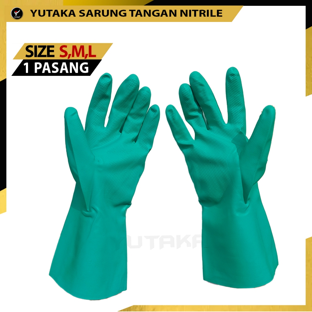 HIJAU Yutaka EN 374 ถุงมือไนไตร / ถุงมือยางสีเขียว