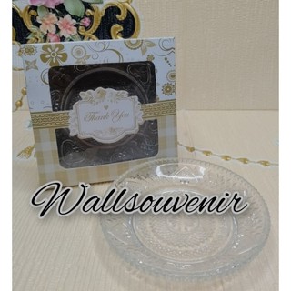 (Isi 50pcs) Souvenir Pernikahan Piring Pisin Kaca Motif Kemasan Box Cantik