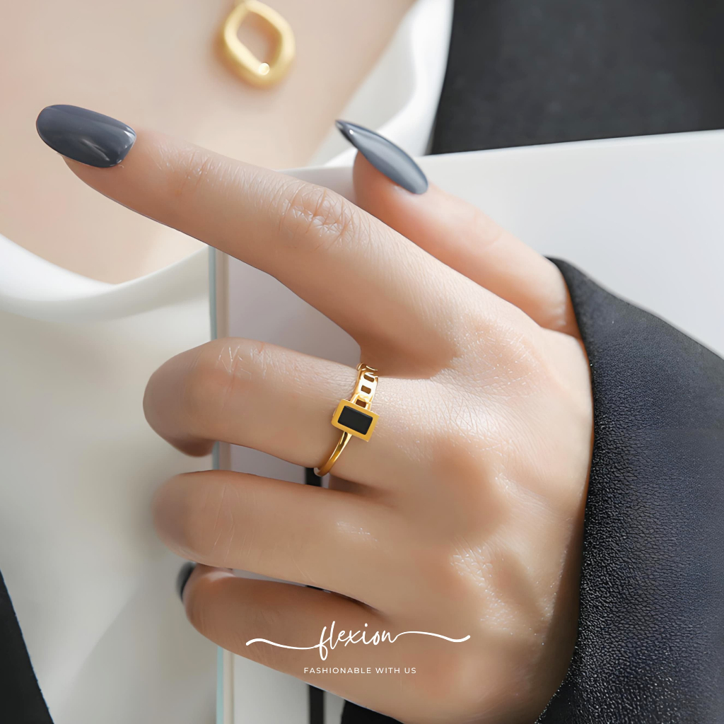 Hitam Flexion - แหวนไทเทเนียม แบบหนา ป้องกันสนิม สีดํา ซีดจาง - เครื่องประดับแฟชั่น เพื่อความสวยงาม สไตล์เกาหลี - ตัวปรับแหวน