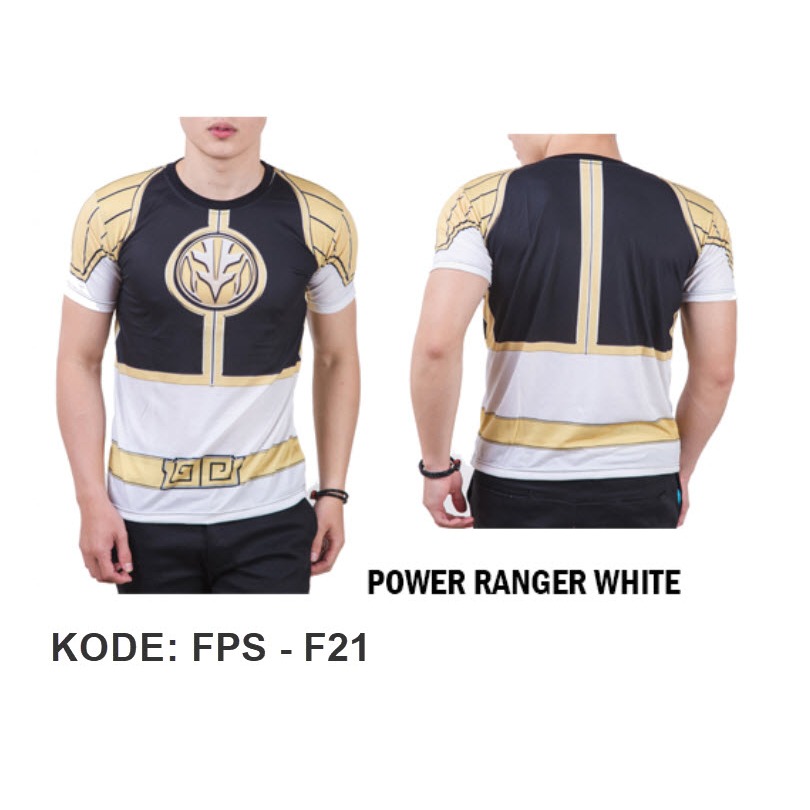 เสื้อยืด พิมพ์ลายซุปเปอร์ฮีโร่ Power Rangers สีขาว รหัส FP-21