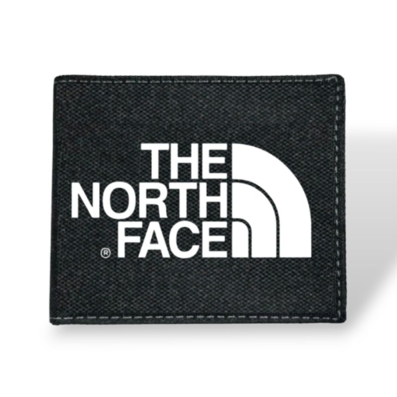 กระเป๋าสตางค์ ผ้าแคนวาส 100% ลายโลโก้ The North Face แบบพับได้ สีดํา สําหรับผู้ชาย