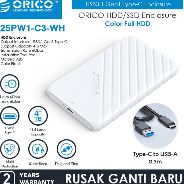 Orico ฮาร์ดไดรฟ์ 25 นิ้ว USB31 Gen1 TypeC 25PW1C3