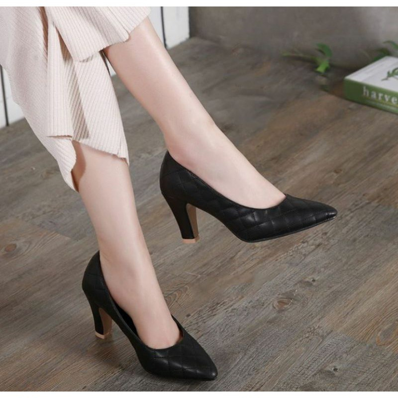 Hitam Nd02 รองเท้าผู้หญิงรองเท้าส้นสูงสีดํา PANTEL 7 ซม.รองเท้าส้นสูงกล่อง KNOW WORK SHOES OFFICE PA