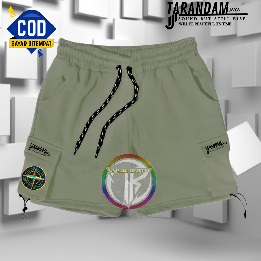 STONE ISLAND กางเกงขาสั้นคาร์โก้ผ้าฟลีซเกาะหิน | กางเกงขาสั้น | กางเกงคาร์โก้ | กางเกงผู้ชายและผู้หญ