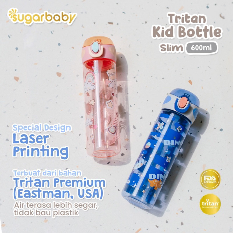 Sugarbaby Tritan ขวดนม แบบหลอดดูดพิเศษ สําหรับเด็ก ขนาด 600 มล. | Sugar Baby Tritan ขวดนมเด็ก แบบสลิม พร้อมแปรง สายคล้องยาว 600 มล. | ขวดน้ําดื่ม สําหรับเด็กนักเรียน