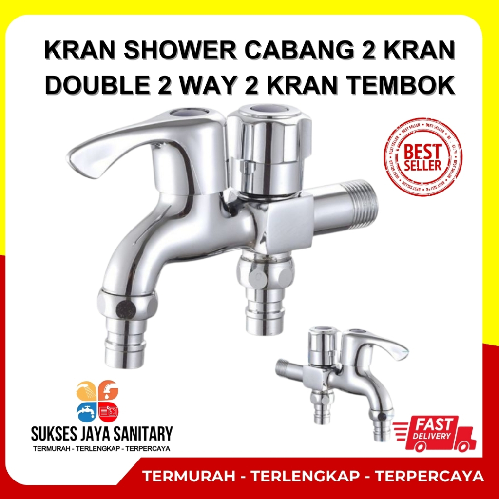 ก๊อกน้ําฝักบัว Combo Shower Faucet 2 Branches Double Bathroom Faucet 2 Way 2 Wall Faucet 1/2"