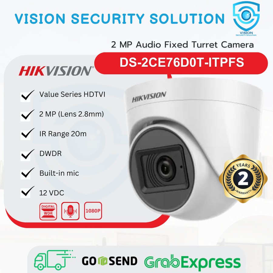 Hikvision Indoor 2MP Turbo HD กล้องวงจรปิด DS-2CE76D0T-ITPFS Audio