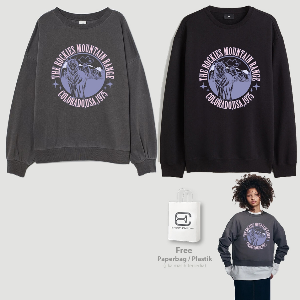 Crewneck Rockies Mountain HM Black Regular Size Sweater Women HnM Wolf Dark Grey