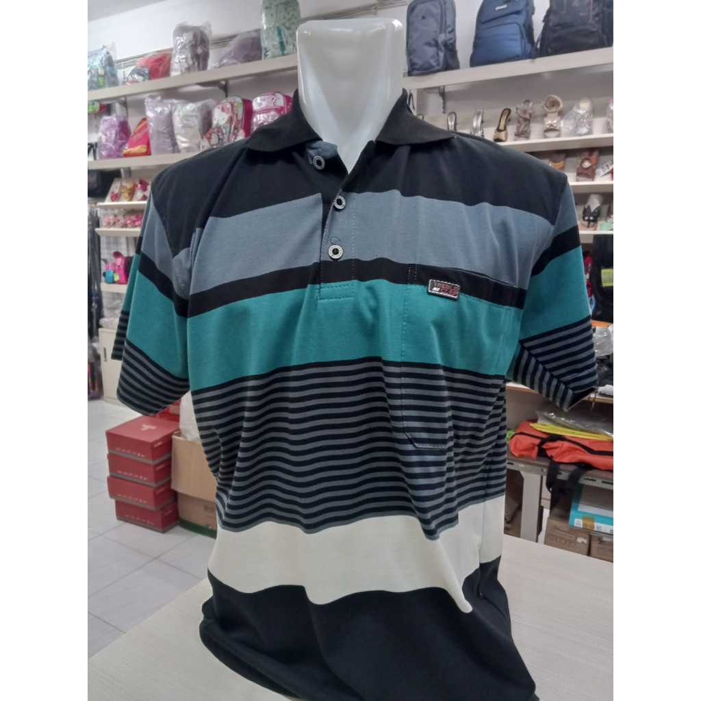 OBM 193 XXL เสื้อยืดแขนสั้นคอปกลายทาง