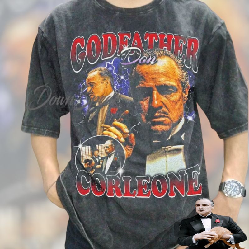 เสื้อยืด พิมพ์ลายภาพยนตร์ The Godfather Don Corleone The Godfather Marlon สไตล์วินเทจ โอเวอร์ไซซ์ สําหรับผู้ชาย และผู้หญิง