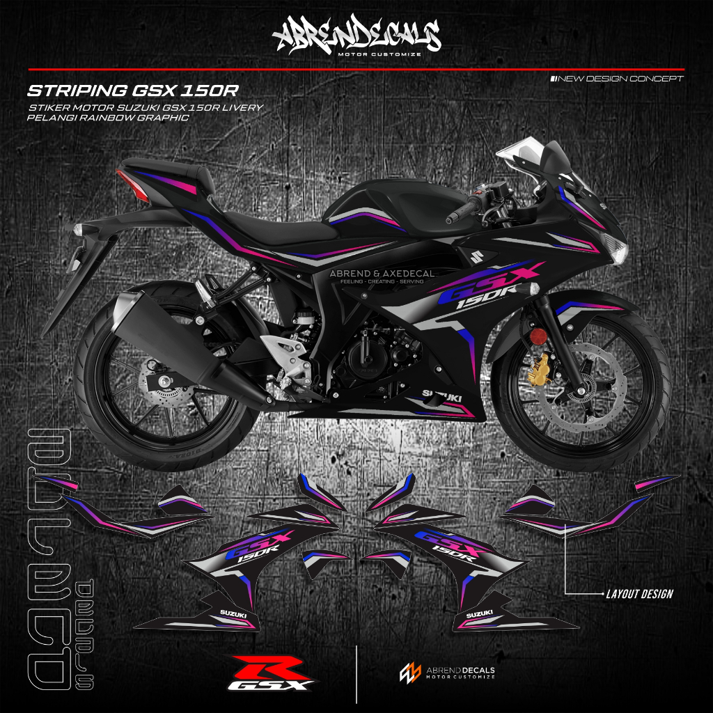 Gsx 150R Graphic Custom Variation Sticker/Suzuki GSX 150R Rainbow Motorcycle Striping/Stock Decal