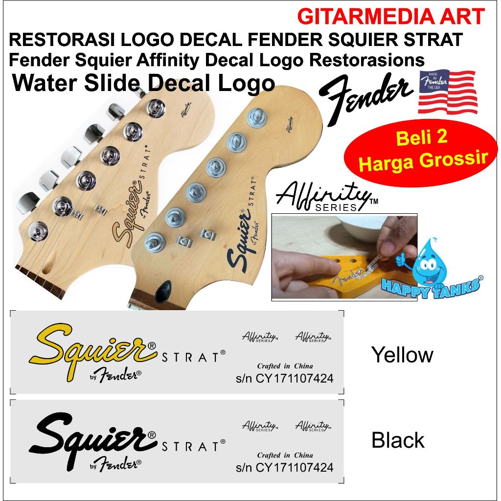 Fender squier stratocaster affinity series fender logo decal, affinity squier logo